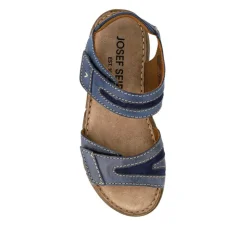 Women Josef Seibel Dual Touch-Fastening Leather Sandals - Blue